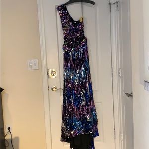 Claudine purple and blue sequins formal dress